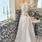 White Satin Strapless Waist-Cinched Full Flared Long Romantic Dress, Wedding Gown gh7686