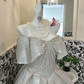 Silver Gray Bow Off-the-Shoulder Waist-Cinched Voluminous Skirt Long Luxury Romantic Dress, Wedding Gown gh7648