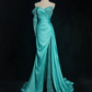 Spaghetti Straps Teal Prom Dress Sweetheart Neck Satin Hand Beaded High Slit Formal Gown gh9551