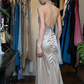 Champagne Silver Halter Long Formal Gown Satin Rhinestone Beaded Mermaid Evening Dress gh9644