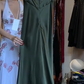 Olive Green Spaghetti Strap Cowl Neck Satin High Waist Long Evening Prom Dress gh9780