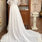 Ivory Vintage Pleated Tulle Wedding Prom Dress, Lace High Neck Illusion V‑Neck, Puff Long Sleeves, Floral Lace Appliqués, High Waist, Multi‑Tier Lace Long Train gh8681