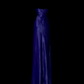 Royal Blue Halter V‑Neck Evening Gown, Diagonal Sequin Embellishment, Fitted Waist, Satin Long Dress With High Side Slit, Formal Prom Party Gown gh8887
