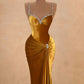 Girlhomeshops - Robe de soirée élégante en velours doré, longue, style sirène, slim, gh4996