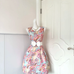 Vintage Floral Geometric Print Sleeveless Short Cocktail Dress, Round Neck White Rhinestone Bow Sash Pleated A‑Line Homecoming Party Gown gh9230