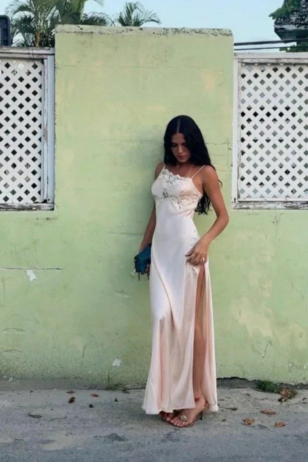 Girlhomeshops – Hellrosa, sexy, elegantes Spitzenkleid mit langem Schlitz, Ballkleid, Partykleid gh5506
