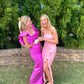 Pink Fashion Elegant Square Neckline Sexy Slit Long Satin Ball Gown Evening Dress gh3358