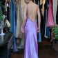 Lavender Spaghetti Strap Long Formal Gown Satin Rhinestone Beaded Mermaid Evening Dress gh9643