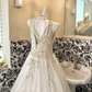 Ivory V-Neck Sexy Silver Beaded Waist-Cinched Luxury Voluminous Skirt Romantic Dress, Wedding Gown gh7618