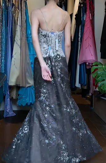 Black Grey Ombre Vintage Prom Dress Spaghetti Straps Sweetheart Hand Beaded Embroidery Mermaid Long Evening Gown gh9622
