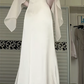 Beige Satin Cape Long Evening Gown, Round Neck Sheer Chiffon Cape Overlay Formal Prom Dress gh9020