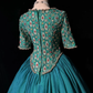 Square Neck Peacock Green Rococo Ball Gown Half Sleeve Colorful Gem Beaded Formal Dress for Prom gh9540