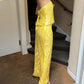 Yellow shiny fashion sequins two-piece suit long seaside holiday travel party dress gh4860
