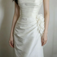 Spaghetti Strap Square Neck Satin Mermaid Wedding Dress, Ruched Bodice 3D Fabric Flower Appliqué Sheath Bridal Gown gh9124