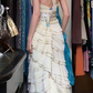 Ivory Vintage Prom Dress One Shoulder Ruched Bodice Beaded Waistband Tiered Ruffle Chiffon Long Evening Gown gh9620