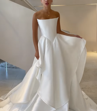 Girlhomeshops - Weißes Satin-Schulterfreies, langes, bodenlanges Brautkleid, Ballkleid gh5394