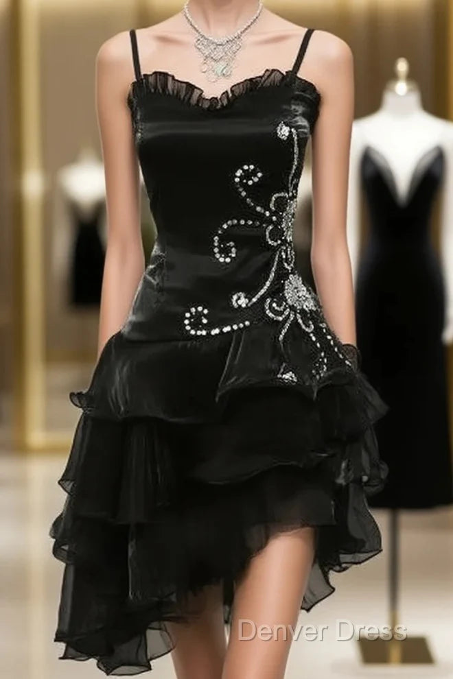 girlhomeshops – Blau/Schwarzes, zartes, geblümtes, perlenbesetztes, kurzes, gerüschtes Tüll-Heimkehrkleid gh5635