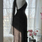 Black Shiny Vintage Elegant Romantic Delicate Pink Floral Beading Long Chiffon Homecoming Ball Gown Evening Dress Birthday/Wedding Guest/Holiday Party Dress Prom Dress gh4025