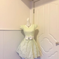 Light Mint Green Lace Short Cocktail Dress, Round Neck Cap Sleeve White Rhinestone Bow Waist A‑Line Homecoming Party Gown gh9180