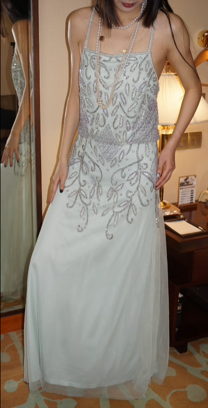 Light Green Vintage Beaded Spaghetti Strap Elegant Long Prom & Evening Party Dress gh8382