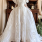 White Vintage Victorian Detachable High Neck Bubble Short Sleeve V Off‑the‑Shoulder Lace Long Sleeve Fitted Waist Tulle Lace Applique Train Long Prom Gown, Wedding Dress gh8619