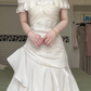 White Off‑the‑Shoulder Evening Gown, Twist Bodice Asymmetrical Ruffle Tiered Maxi Formal Prom Dress gh9021
