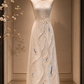 ✨Girlhomeshops-Cream White Koi Fish Embroidery Pearl Trim Sleeveless Long Qipao Cheongsam gh10408