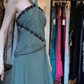 Halter Neck Dusty Green Chiffon Evening Gown Ruched Bodice Beaded Trim Long Prom Dress gh9683