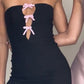 Girlhomeshops - Kurzes Satin-Heimkehrkleid mit schwarzer und rosa Schleife, gh5259