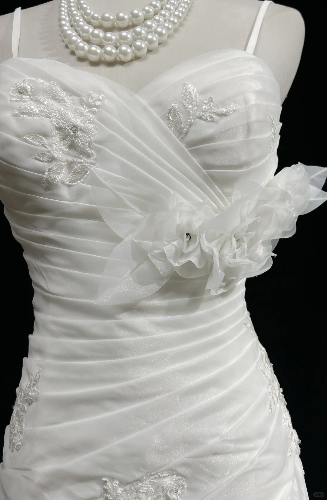 ✨Girlhomeshops-White Spaghetti Strap Sweetheart Mermaid Wedding Gown 3D Floral Organza gh10149