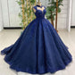 Blaues, glänzendes, mit Pailletten und Perlen verziertes, elegantes, langes Tüll-Ballkleid, Abendkleid, Abschlusskleid, Quinceañera-Kleid, gh3126
