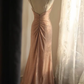 Dusty Rose Glitter Spaghetti Strap Mermaid Evening Gown, V‑Neck Cross Twist Bodice Side Ruched Fitted Long Formal Party Dress gh9111