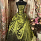 Green shiny vintage exquisite beaded long elegant satin ball gown evening dress gh3198