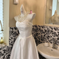 White Strapless Waist-Cinched Satin Minimalist Luxury Long Romantic Dress, Wedding Gown gh7603