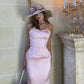 Girlhomeshops - Rosa Blumenmuster, herzförmiger Ausschnitt, Midi-Abschlussballkleid gh5303