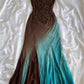 Mint Chocolate Ballkleid Braun Blau Farbverlauf Wunderschönes leichtes exquisites Perlenbesatz Spaghettiträger Langes Chiffon Abendkleid Partykleid gh3338