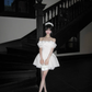 Women Sweet White Off Shoulder Homecoming Dress Ruffle Lace Short Sleeve Boned Corset A-Line Lace Hem Short Prom Gown gh9443