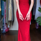 Red Vintage Prom Dress Strapless Tube Neck Ruched Bodice Sparkle Bodycon Mermaid Long Evening Gown gh9616