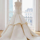 Girlhomeshops-Ivory and Gold Beaded Long Layered Floor-Length Wedding Dress with Train gh5389