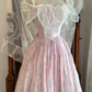 Light Pink Floral Vintage Long Gown, Off Shoulder Lace A-Line Party Dress gh9314