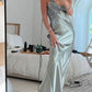 Silber Low Cut V-Ausschnitt Stickerei Elegantes Sexy Langes Ballkleid Abendkleid Partykleid gh3026