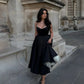Black and White Princess Cute and Elegant A-line Spaghetti Straps Long Satin Tulle Party Dress Evening Dress Prom Dress Homecoming Dress gh4196
