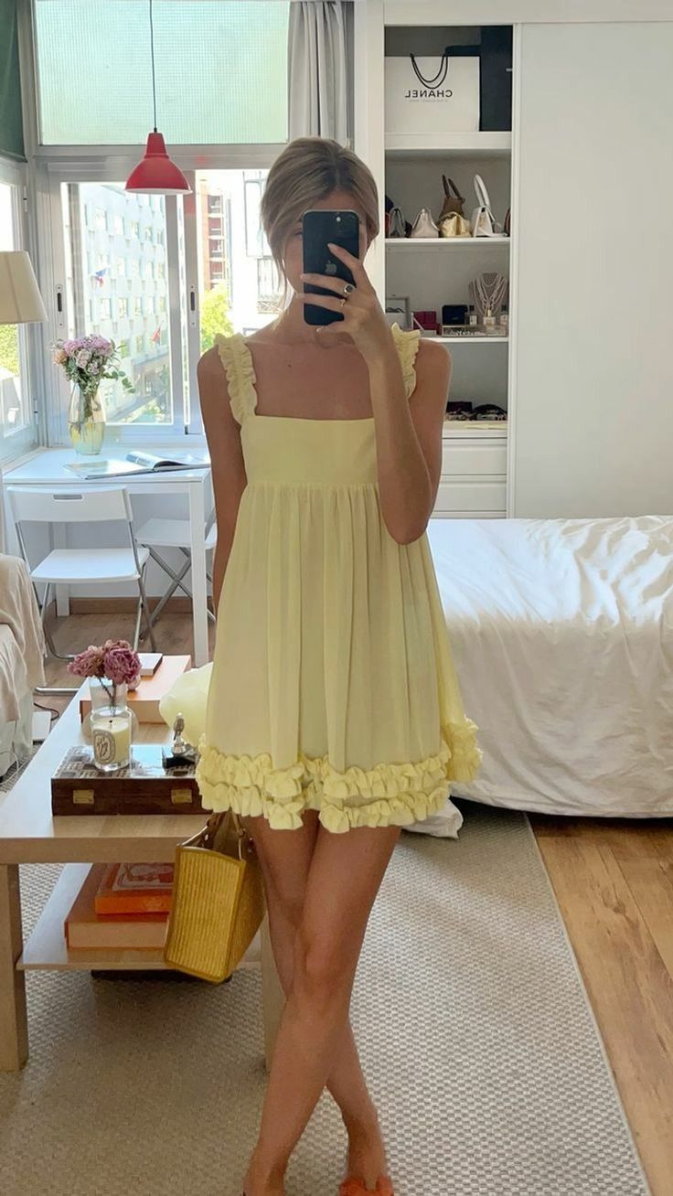 Girlhomeshops - Robe de soirée courte en mousseline de soie jaune, tenue d'anniversaire, gh5288