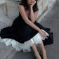Black and White Princess Cute and Elegant A-line Spaghetti Straps Long Satin Tulle Party Dress Evening Dress Prom Dress Homecoming Dress gh4196