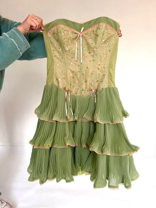 Grün-rosa süßes Spaghettiträger-Laufkleid aus kurzem Spitzentüll, Homecoming-Kleid, Ballkleid, Abendkleid, Geburtstagspartykleid gh3463