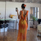 Orange Fashion Gradient Spaghetti Strap Lange Rüschen Elegante Chiffon Ballkleid prom kleid Abendkleid Urlaub Party Kleid gh3319