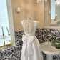 White Sleeveless Waist-Cinched Minimalist Slim Elegant Romantic Dress, Wedding Gown gh7670