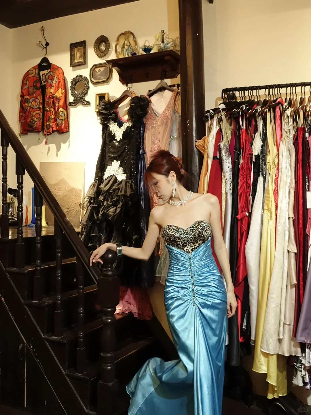 Lake Blue Satin Strapless Long Evening Gown Leopard Sequin Sweetheart Prom Dress gh9865