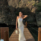 Weißes, langes Abendkleid im Meerjungfrau-Stil aus Satin mit schmalen Trägern, Ballkleid, Ballkleid gh3077