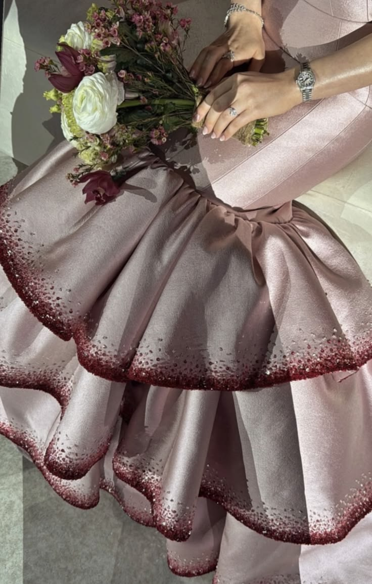 ✨Girlhomeshops-Light Pink Asymmetric Tiered Ruffle Mermaid Prom Dress Strapless gh10195